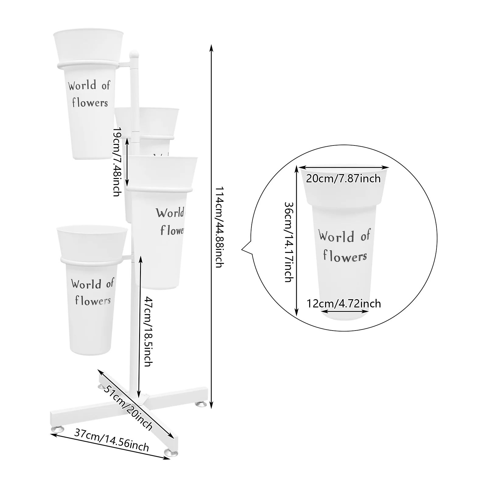 

White Floral Flower Display Stand W/ 4 Bucket, Free Standing Flower Stand for Garden Living Room For Christmas Party Decoratinon
