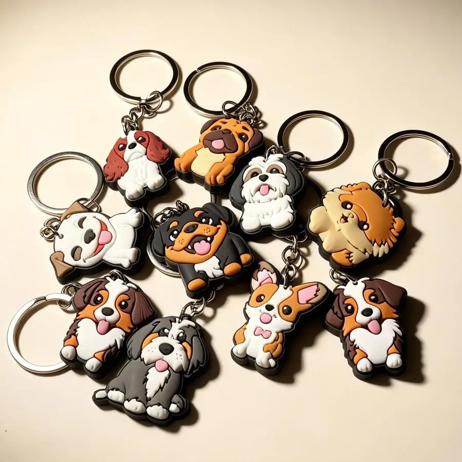 1/5/10/20/50/100pcs Gift for Her/Him s Cute Mixed Breed PVC Keychains, Cartoon Puppy Bag Charms, Pet Lover Cute Animal Keychains