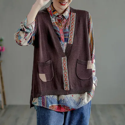 Careaymade-New Fashion Womens V-Neck Design Elegant Patchwork Waistcoats British Style Vintage Loose Vest Casual Sleeveless Coat