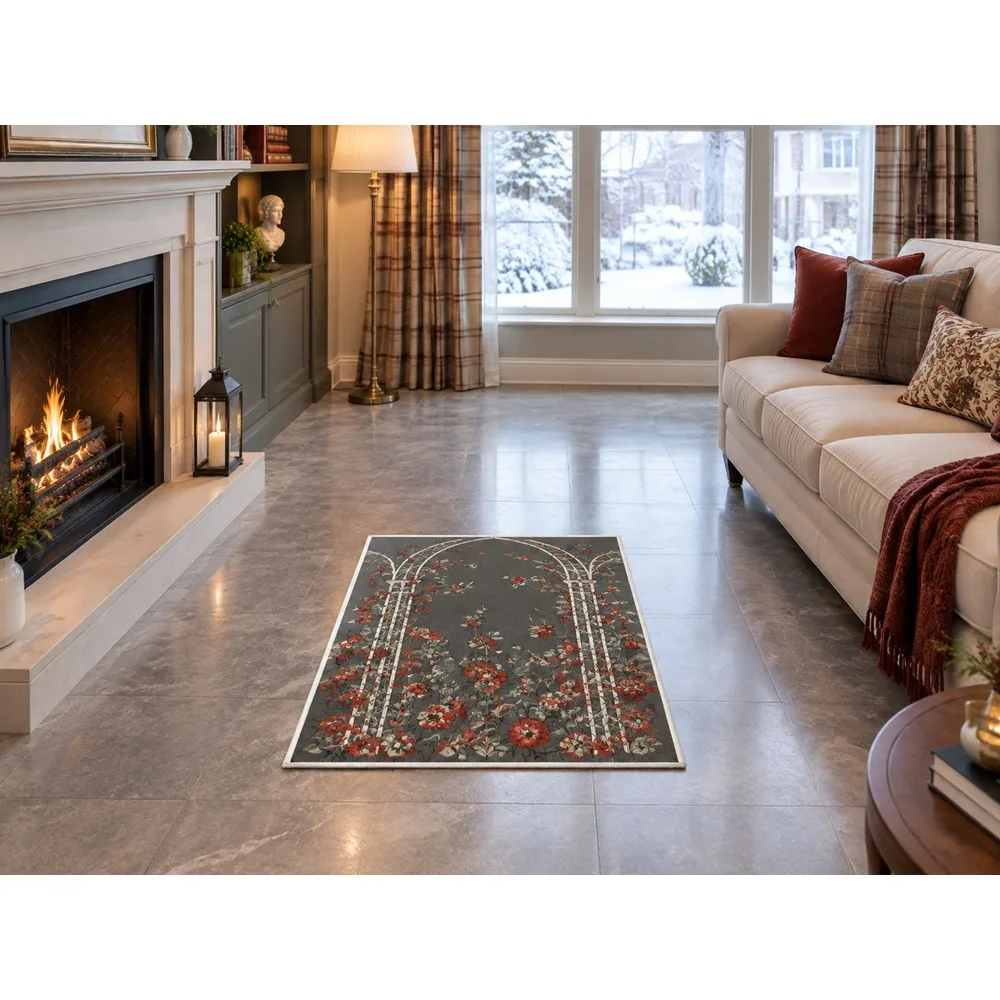 VIKAMA British Slate Brick Trellis Vine Flannel Door Mat, Thickened Memory Foam Mat, UK Home Decor for Utility Room, Living Room