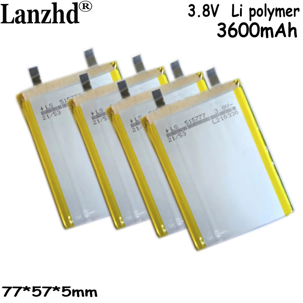 แบตเตอรี่ลิเธียมโพลิเมอร์ Li เซลล์ไฟฟ้าแรงสูง 3.8V สําหรับโทรศัพท์มือถือแกนชาร์จเร็วไฟฟ้าในตัว 515777   3600mAh