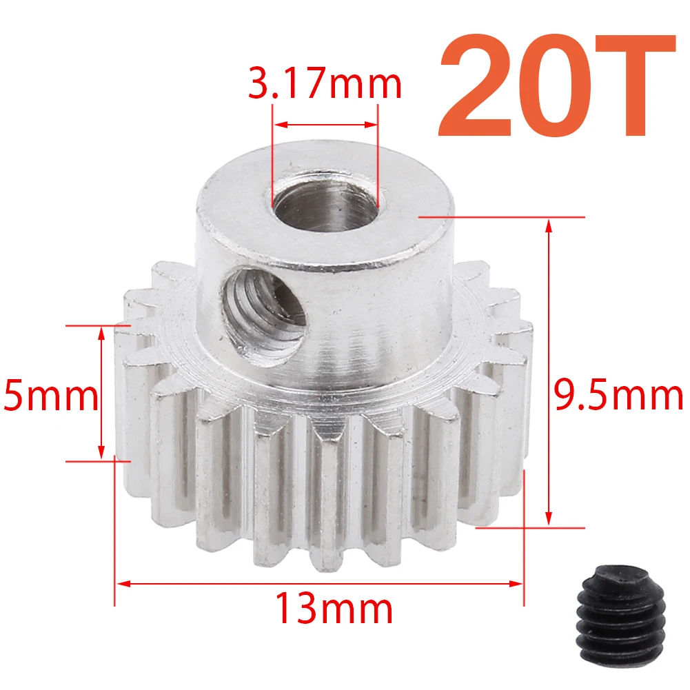 HobbyPark Metal 3.175mm Shaft Hole Motor Pinion Gears 20T 23T for RC Cars Scale Hobby Model