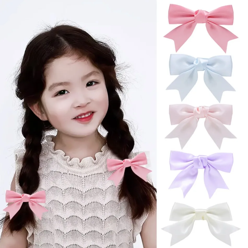 

10pcs/lot New Solid Color Ribbon Bows Hair Clip for Kids Girls Hairpins Pink Barrettes Handmade Headwear Hair Accessories MD05