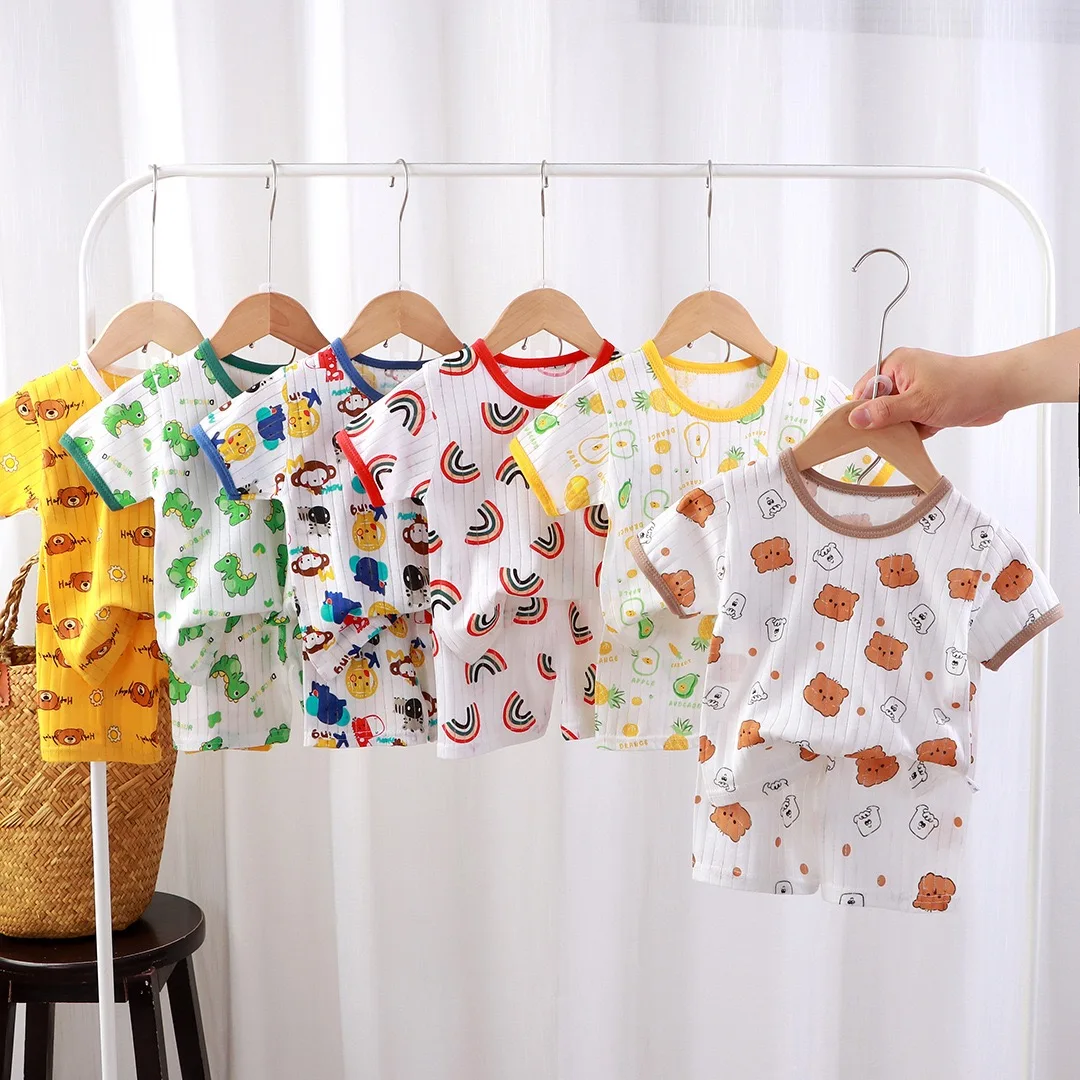 1pcs 100% Cotton Kid Clother Set Children Cute Cartoon Print Short Sleeve T-Shirt Shorts Boy Girl Top Toddler Baby Pajama Suit