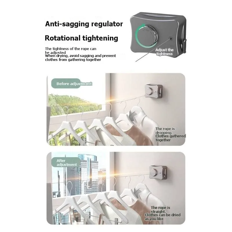 ABKS-Retractable Clothesline, No Drilling Required, Indoor Balcony Steel Wire Drying Rope, Dormitory Bathroom Retractable Clo