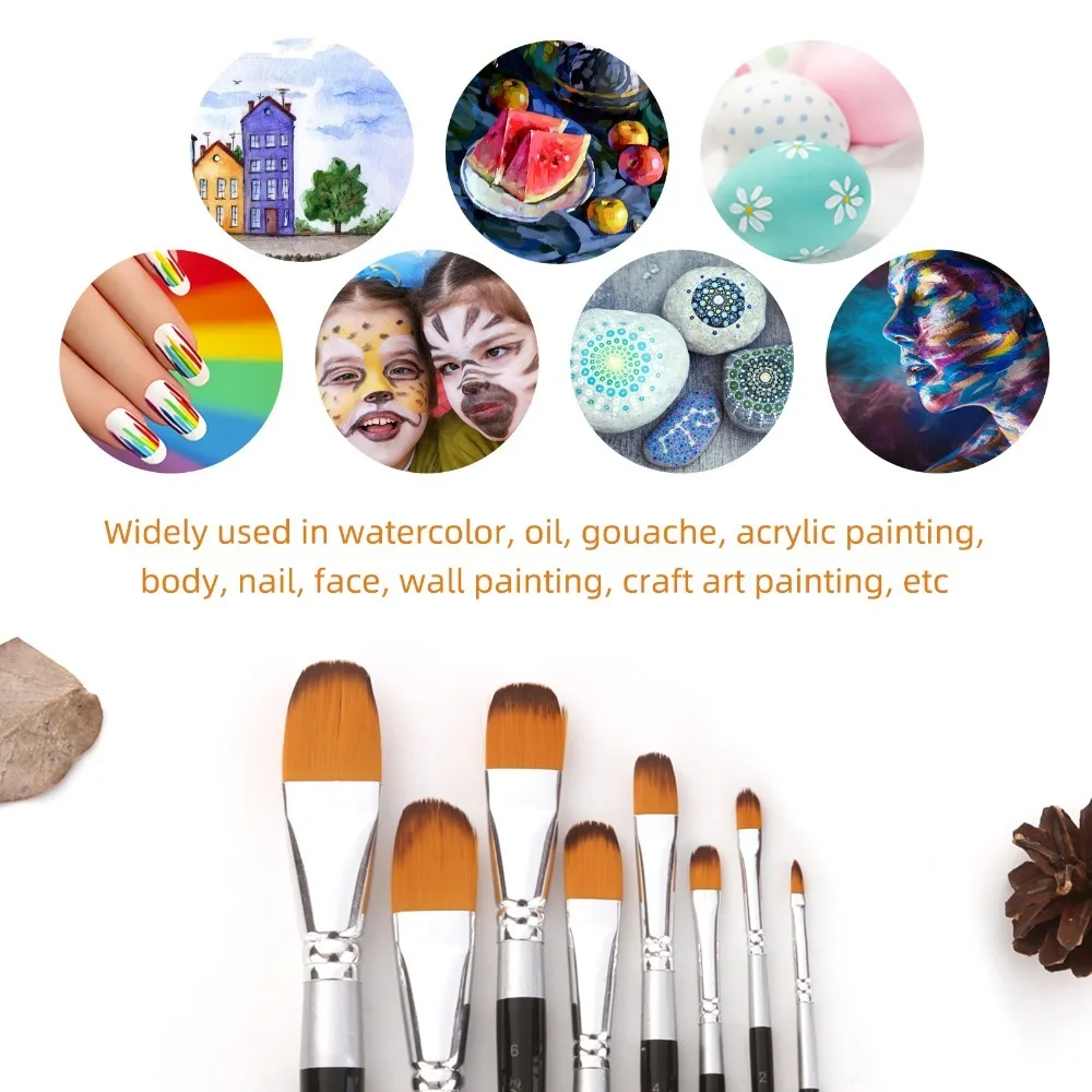 8Pcs Premium Wood Paint Brushes Set Multipurpose Lightweigt Paintbrushes Practical Flat Shape Paint Brushes Watercolor Painting
