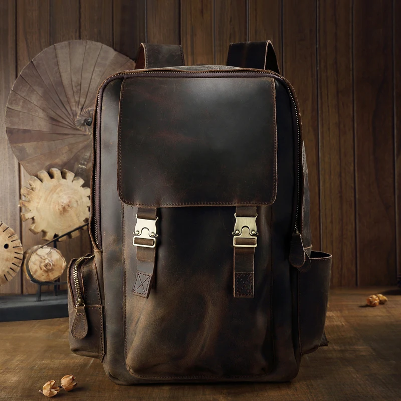 

Men Handmade Vintage Genuine Leather Backpack Retro Large Capacity Cowhide Leather Shoulder Bag Fashion Business Laptop Rucksack