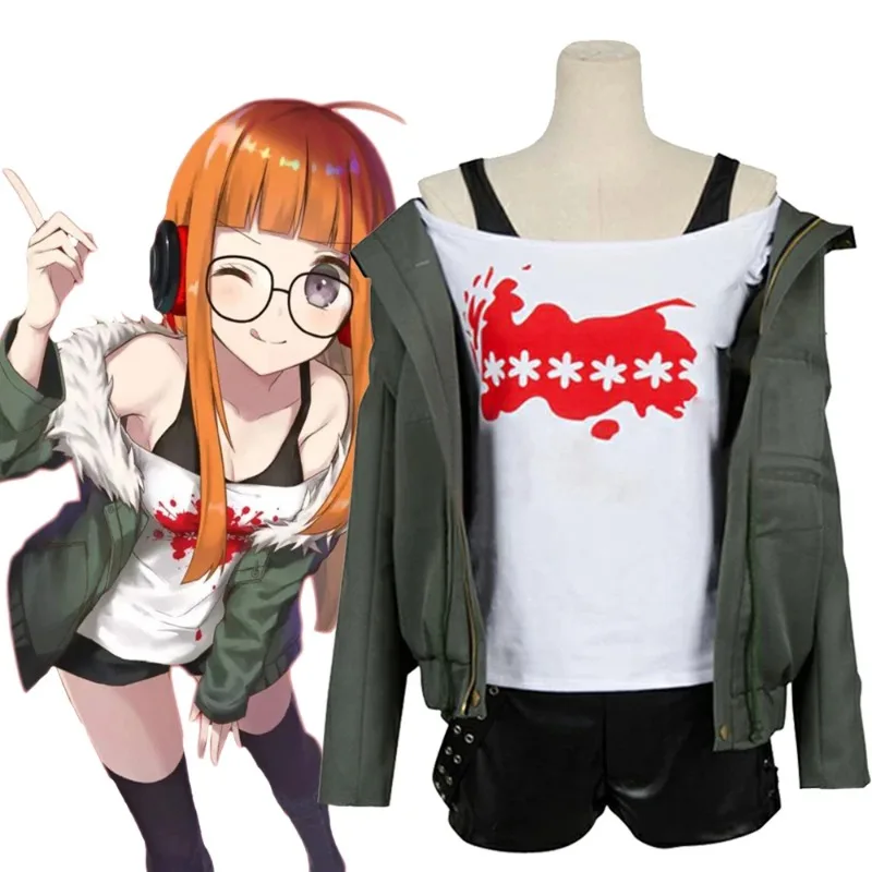 Disfraz de Futaba Sakura del juego Persona 5 para mujer, conjunto completo de uniforme P5 para Halloween, abrigo informal, chaqueta, camisa, cosplay de anime
