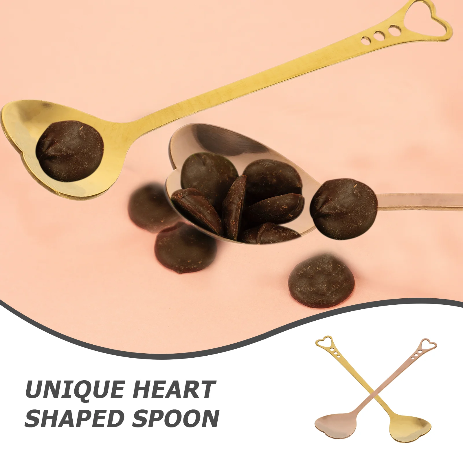 

2 pcs Stainless Steel Gold Plated Heart Shaped Dessert Scoop Unique Stirring Spoon Thickened Anti-Rust Serving Spoon For Home