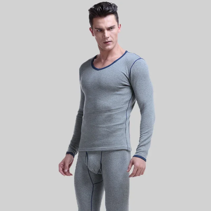 

Autumn and winter men's thick and fleece V-neck cold-proof tight youth cotton sweater long Johns thermal underwear set