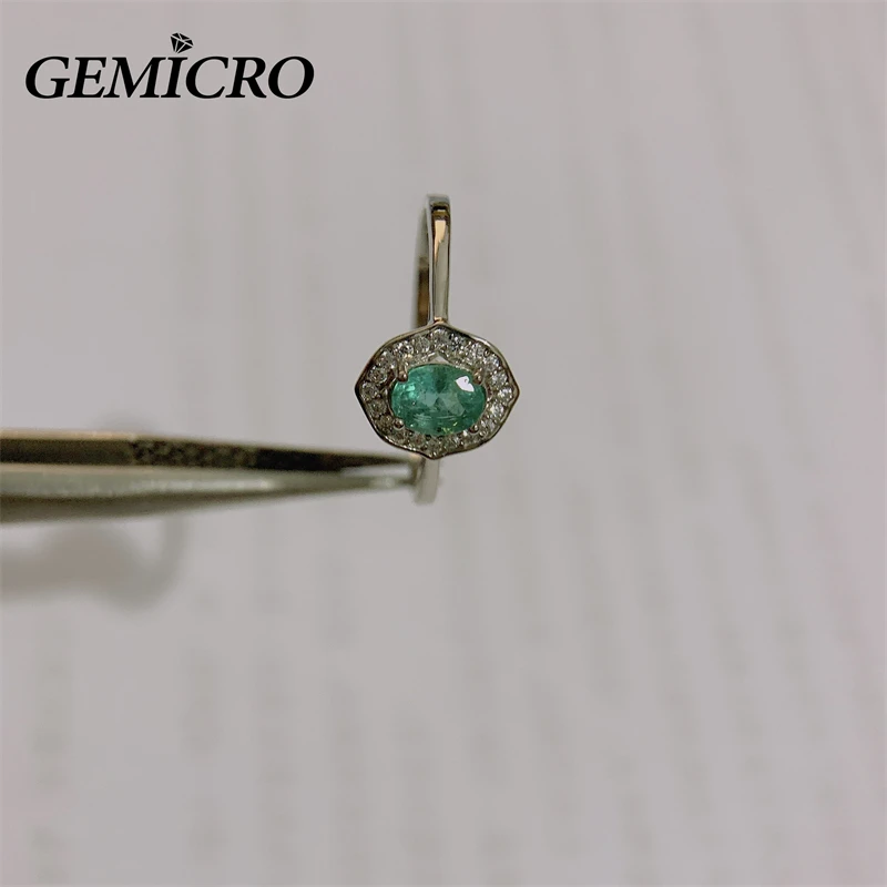 Gemicro 925 Sterling Silver Jewelry with 4*5mm Natural Emerald Stone for Women Ring as Party Wear Gifts Engagement Birthstone