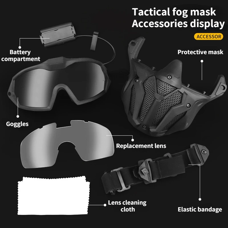 Airsoft Mask Detachable Goggles with Anti-fog Fan Tactical Paintball Protective Full Face Mask Shooting Goggles Masks