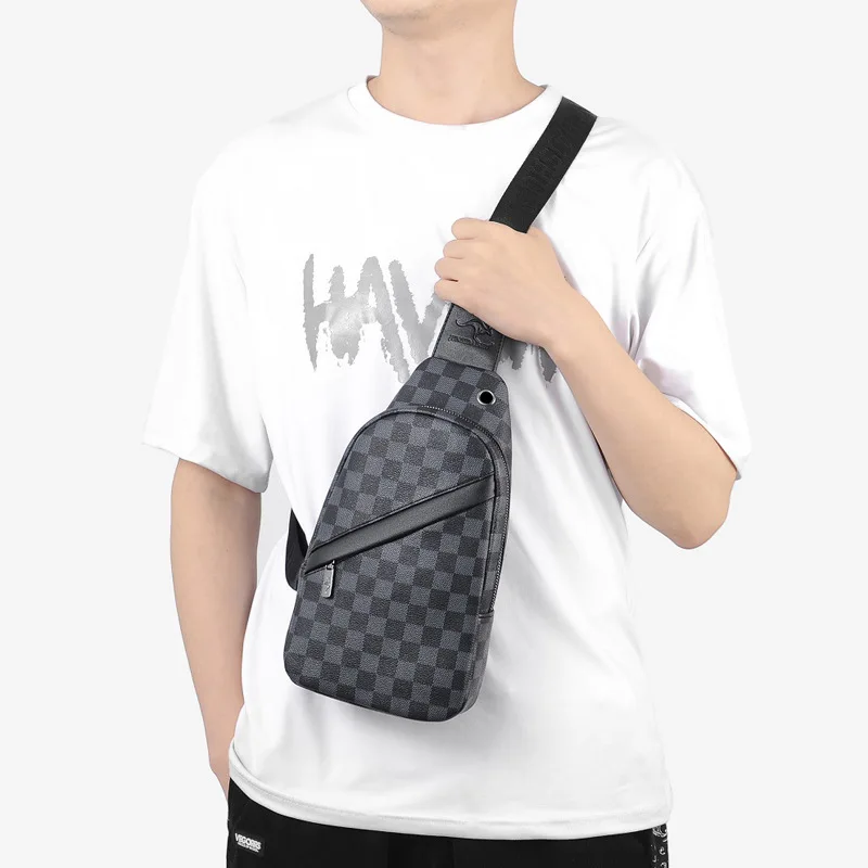 

Мужская нагрудная сумка из искусственной кожи, водонепроницаемая, с множеством карманов, вместительная, многофункциональная сумка через плечо для поездок по городу.