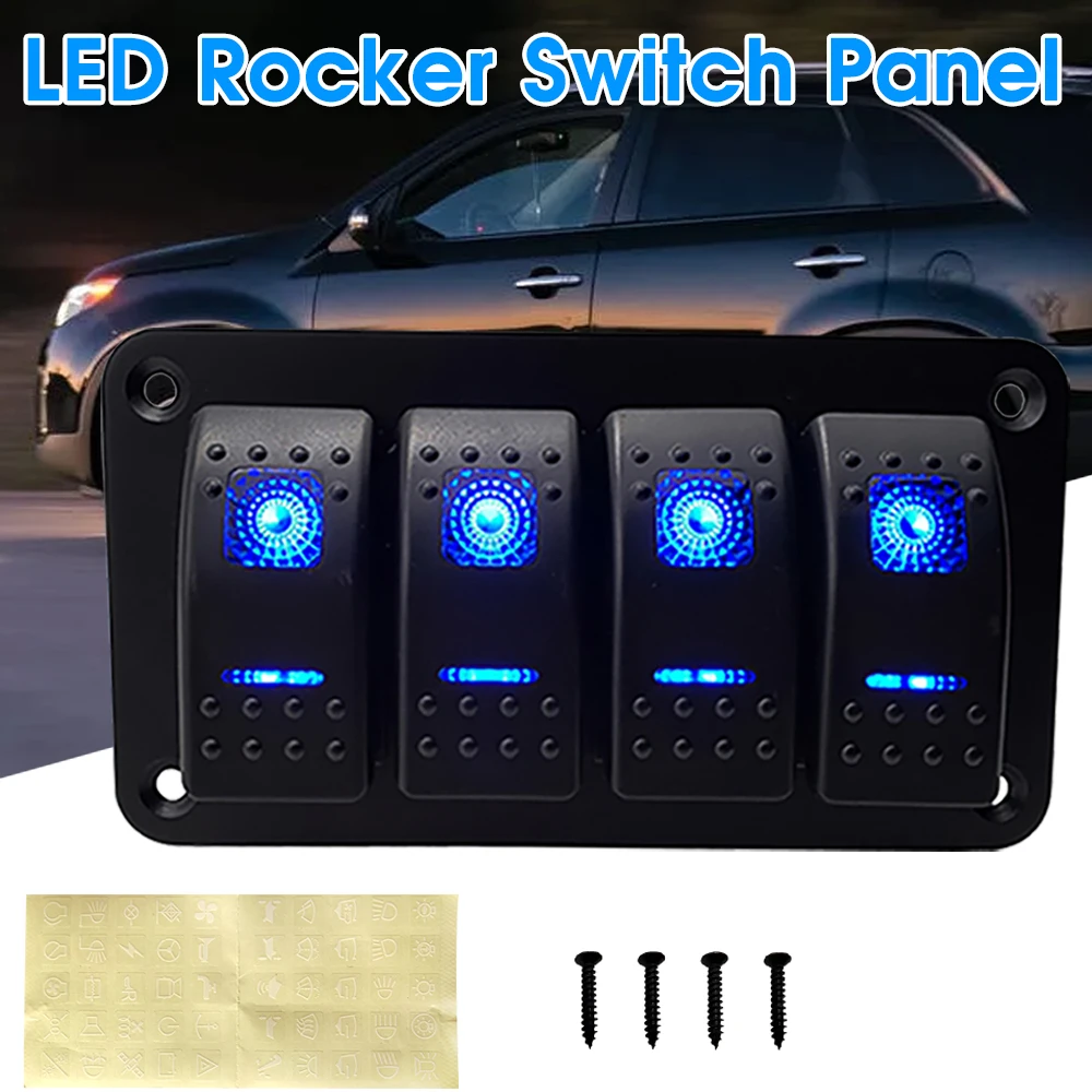 4 Gang Rocker Switch Panel LED Marine Boat Rocker Switch Panel for Truck Boat Car Switch Panel Lighter Socket Circuit Breaker