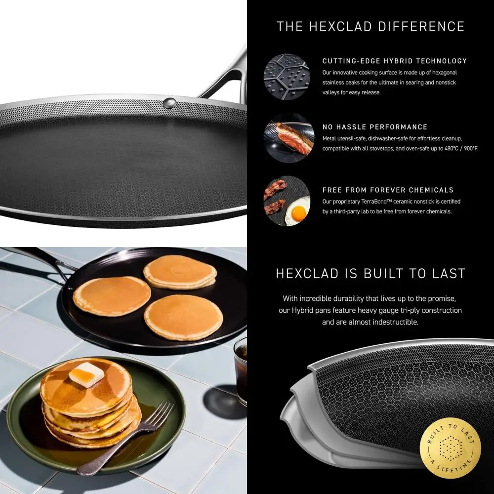 

13-Inch Hybrid Nonstick Griddle with Cool Handle, Dishwasher Safe, Oven-Safe to 900°F, Induction Compatible, Suitable for All Co
