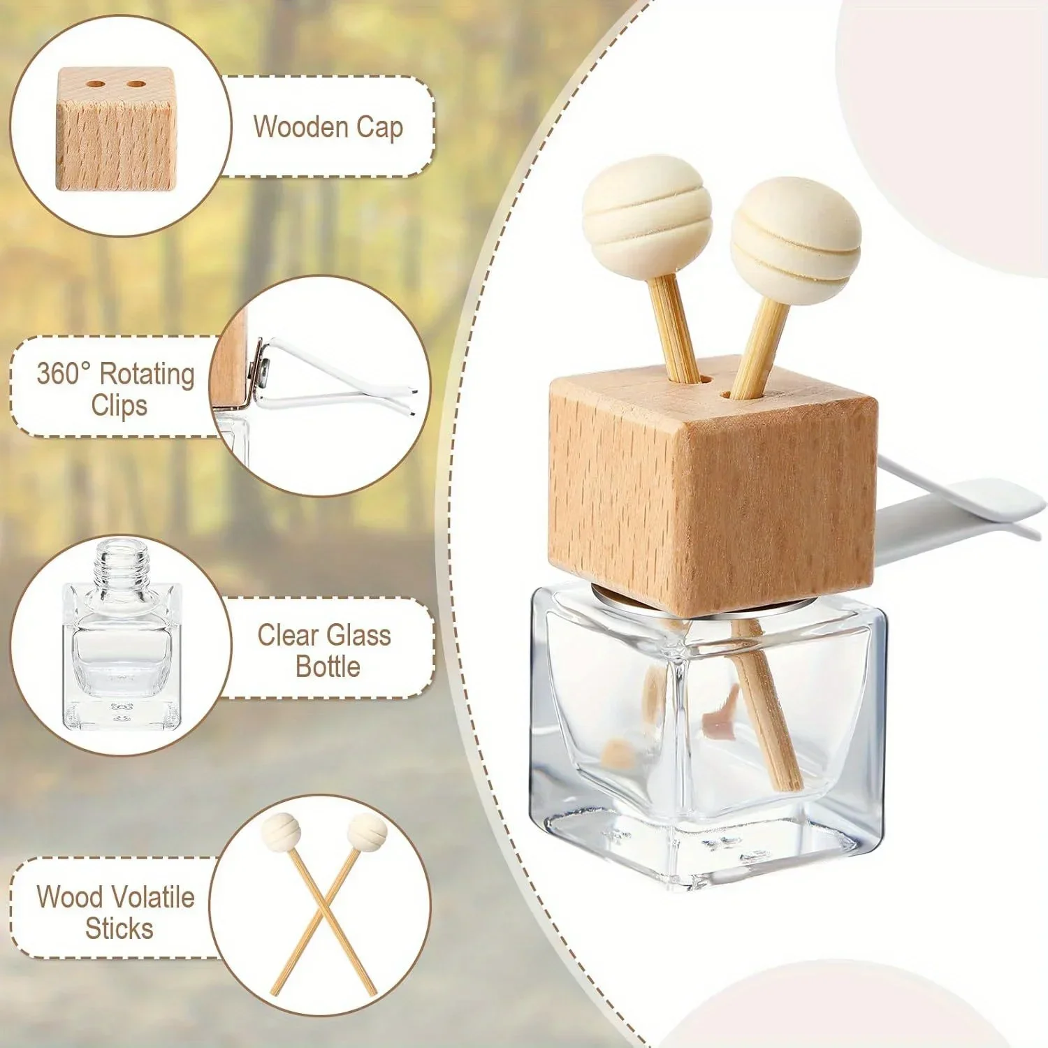 Car Fragrance Empty Glass Bottle Clip Cute Car Air Freshener Bottle Perfume Clip Air Vent Outlet Aromatherapy Car Accessories