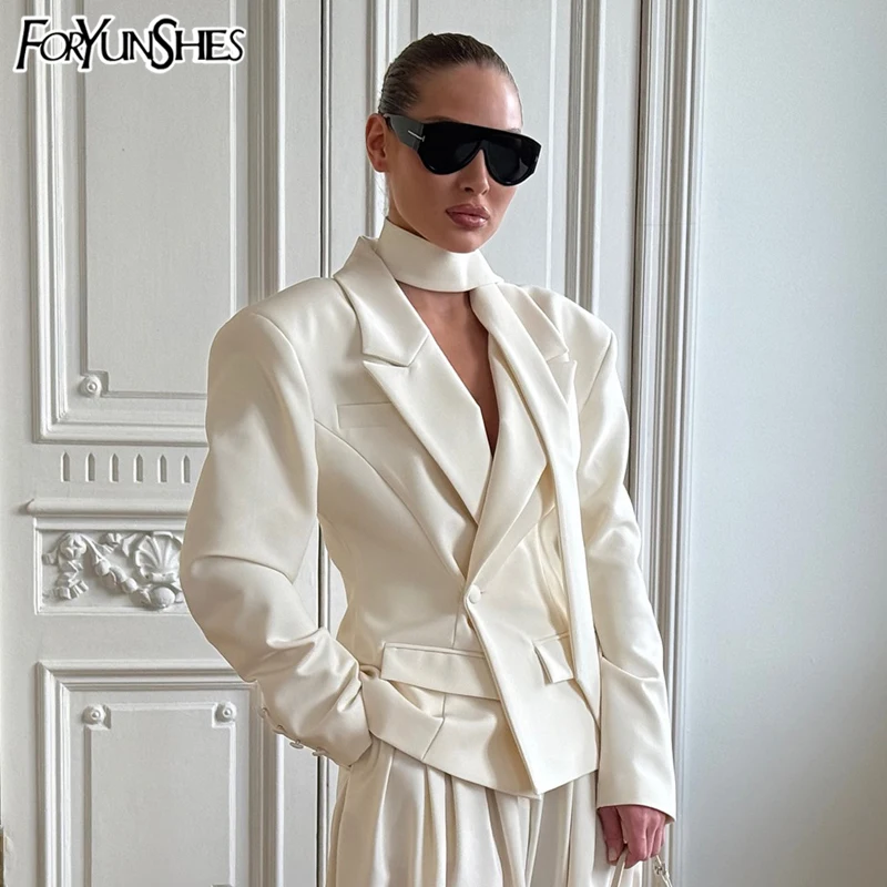 

Elegant Slim Solid Women's Blazers Lapel One Button Shoulder Pads Long Sleeve Jacket 2025 Autumn Office Lady Commute Outwear