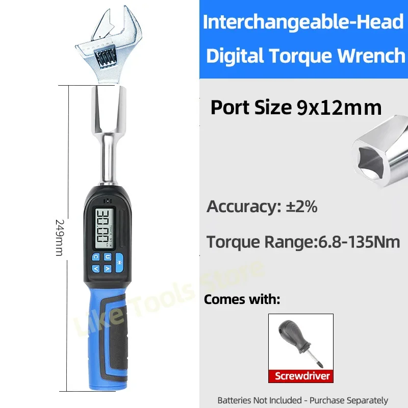 Adjustable Digital Torque Wrench spanner head, 6.8-135N.m Electronic Jaw open end torque wrench with Buzzer & LED