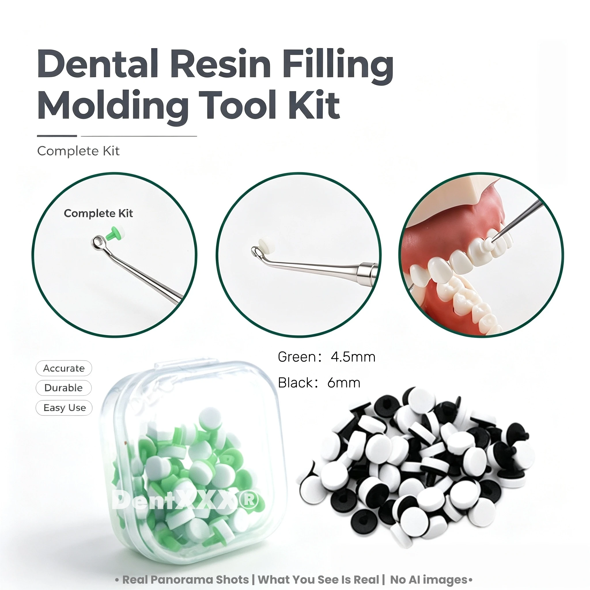 Composite Resin Filling and Contouring Instrument Kit, 4.5mm and 6mm Foam Pads, for Dental Whitening Materials