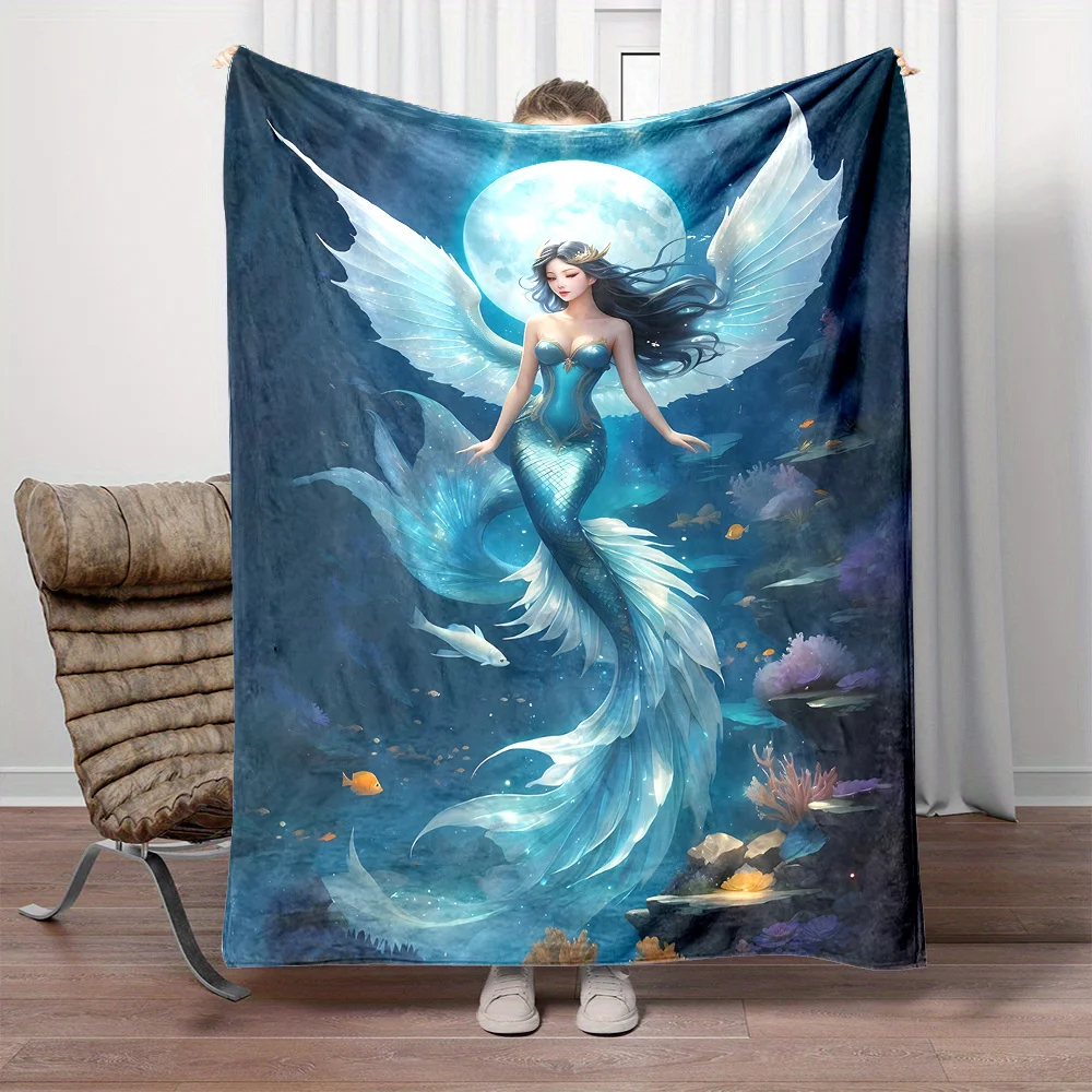 

Winged Mermaid Flannel Blanket – Reversible Soft Throw – All-Season No Shedding – Durable for Home Kitchen Decor
