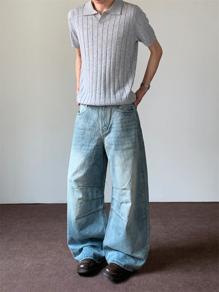 

Американские ретро-джинсы Cleanfit с плиссировкой и бамбуковой текстурой, свободные повседневные широкие брюки, молодежные модные джинсы