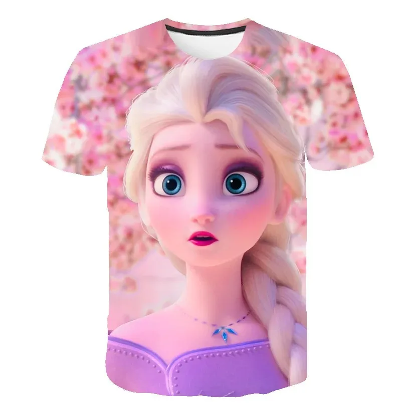 MINISO Kawaii Anna Elsa Frozen T Shirt Tops Tees Kids Girls Clothes Disney T-shirts Children Short Sleeve Birthday Party Costume