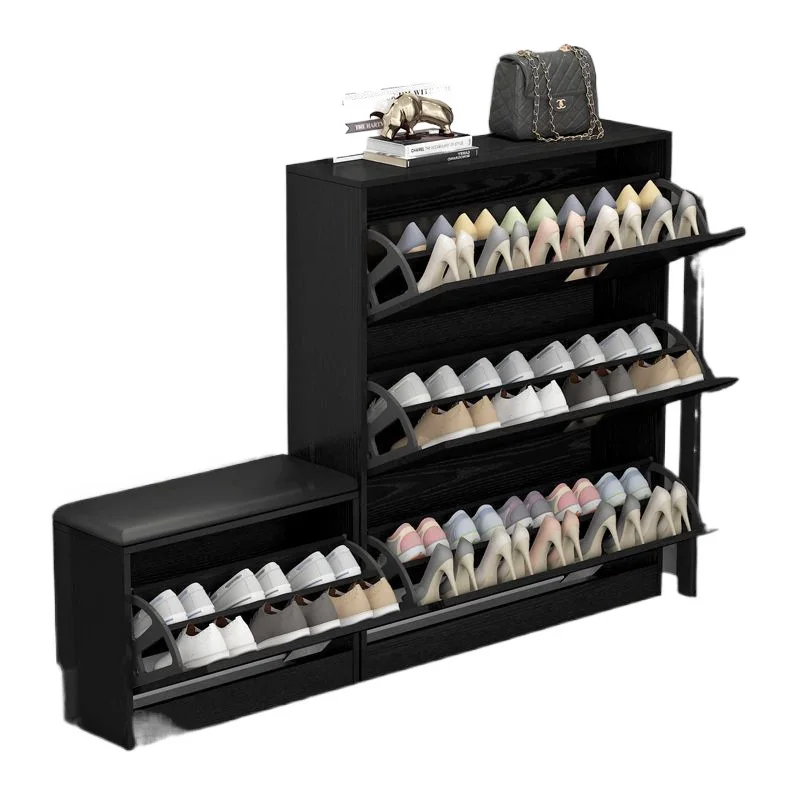 

Black ultra-thin shoe cabinet can be seated at the door, shoe stool small apartment, e****mical entrance cabinet