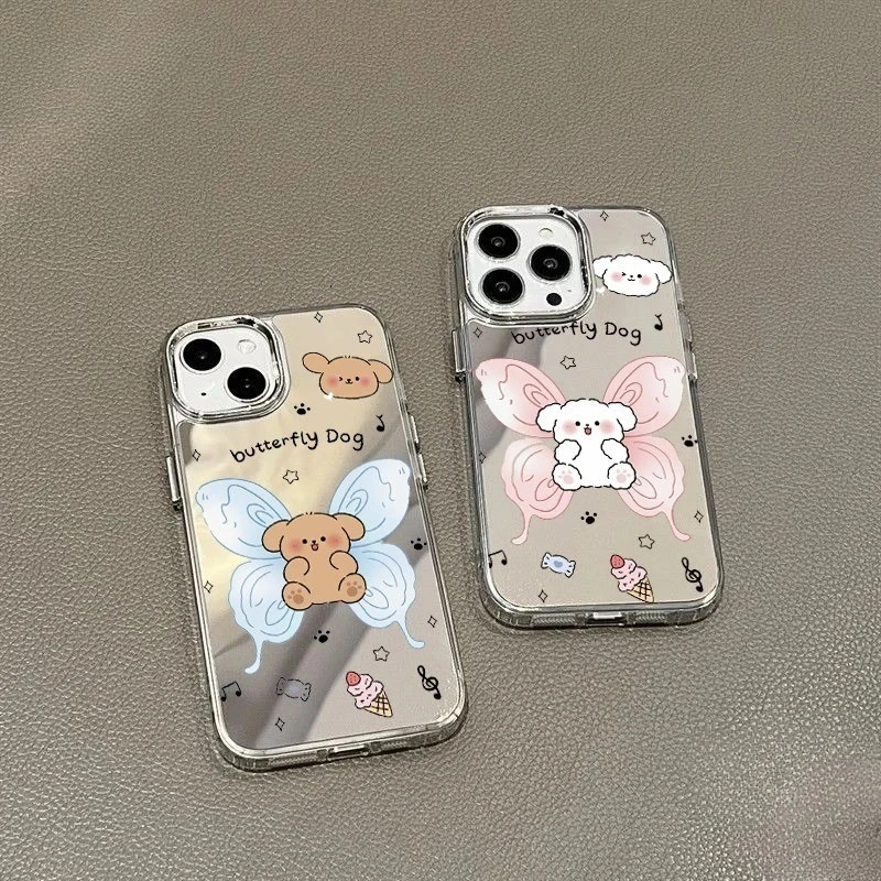 

For Huawei Nova 12 11 10 9 8 7 Pro SE Ultra P40 Lite Honor 50 Pro Phone Case Mirror Cartoon Butterfly Puppy Soft Cover