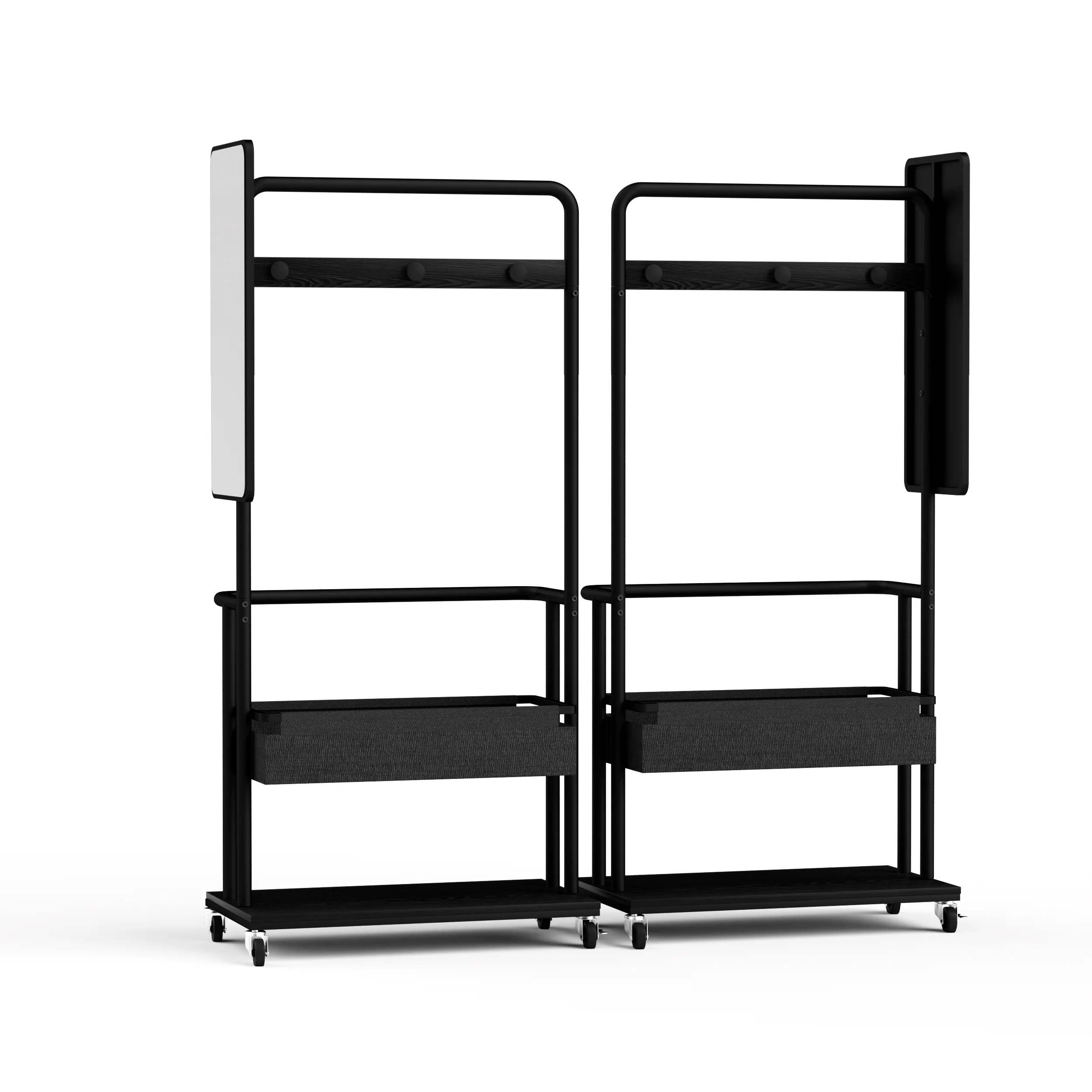 Black Rolling Clothes Rack with Mirror and Basket 3-in-1 Mobile Coat Rack Garment Rack for Bedroom Entryway Dorm 67" H