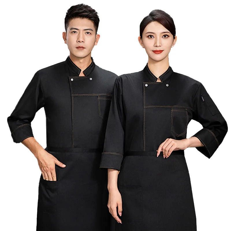 Unisex Chef Jacket Long Sleeve Kitchen Cook Coat Waiter Waitress Uniform Tops Restaurant Kitchen Work Wear