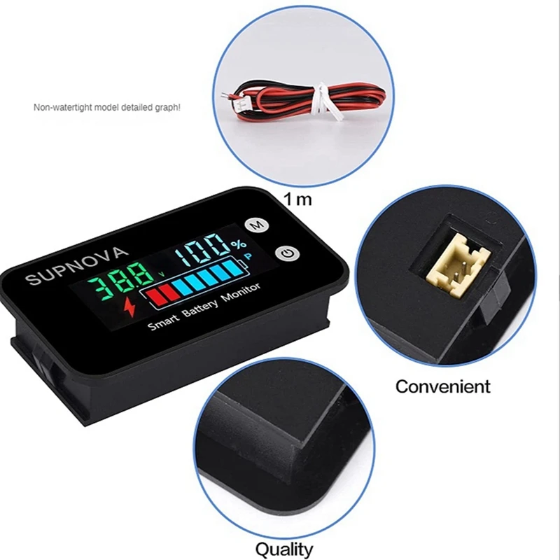 2X 7-100V Digital Battery Capacity Tester Battery Monitor Voltage Temperature Switch Meter For Car Ships, NO Waterproof