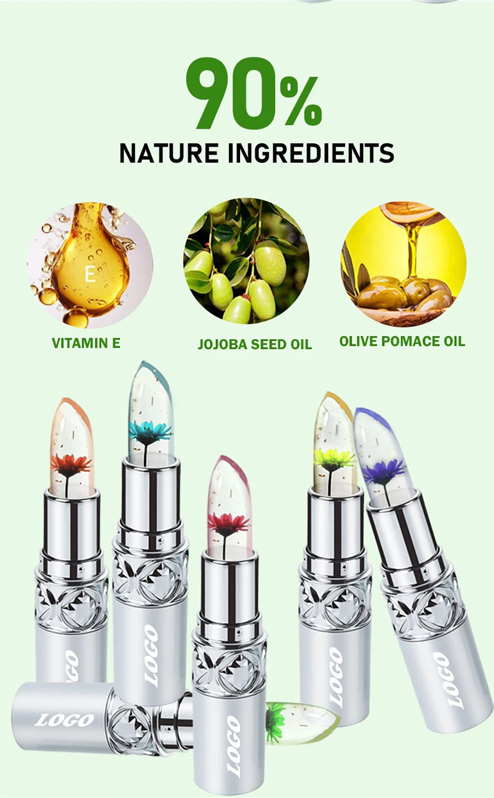 Flower Jelly Lip Balm Custom Logo High-Moisturizing Temperature-changing Long-lasting Nutritious Private Label Makeup Wholesale