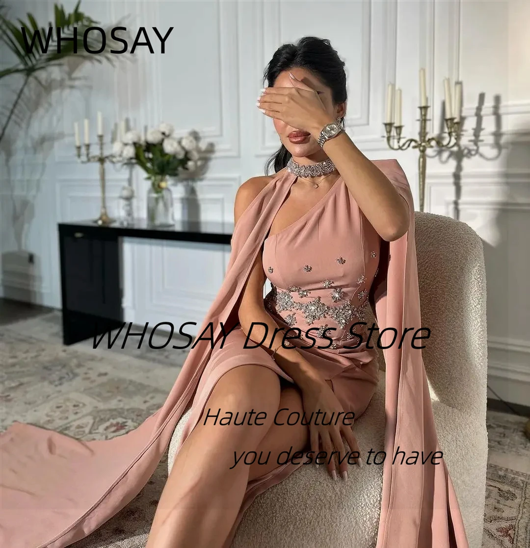 WHOSAY Customized Sexy Robe Des Cocktail Party Side Slit Prom Dresses Handmade Beaded One Shoulder Evening Gowns with Shawls
