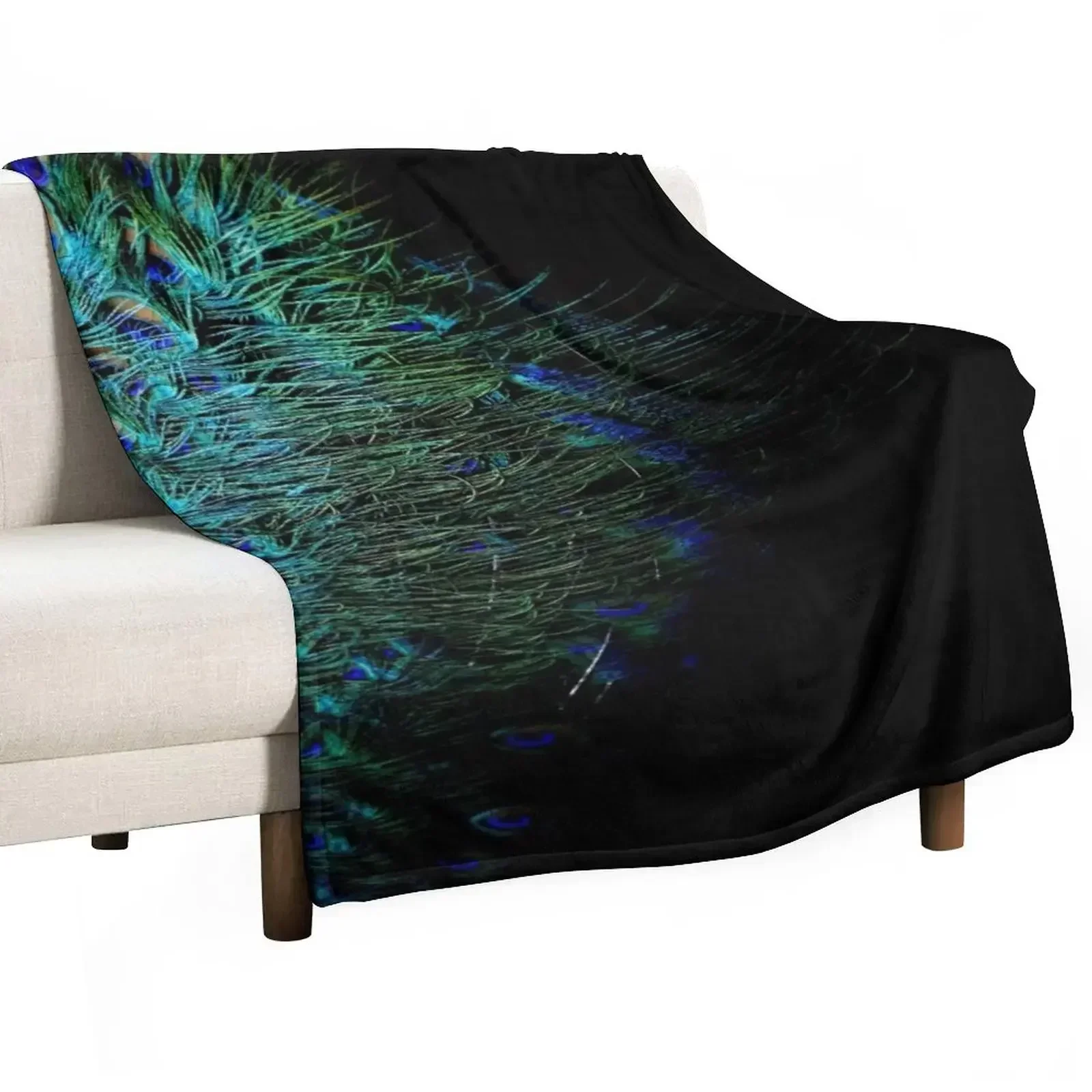 

Peacock feathers on a black background Throw Blanket Personalized Gift Beach Blankets