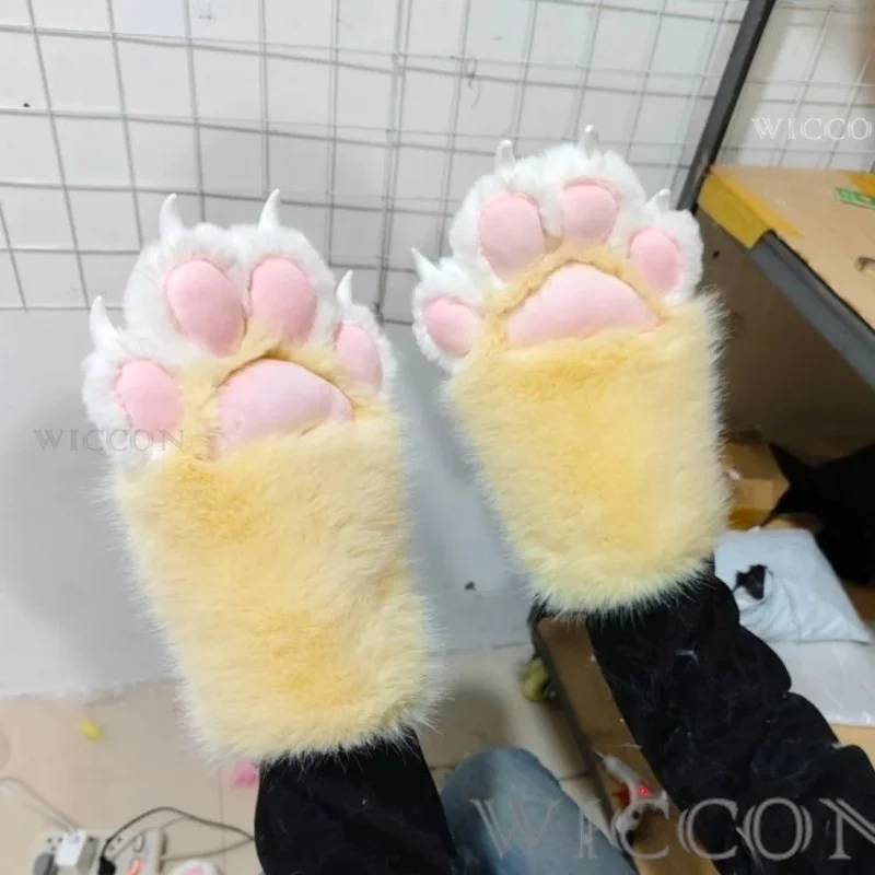

2024 Fursuit кигуруми кошачьи лапы мультфильм плюшевый пушистый косплей комплект костюм ногти тигровые когти полный палец лоскутное шитье 2 шт.