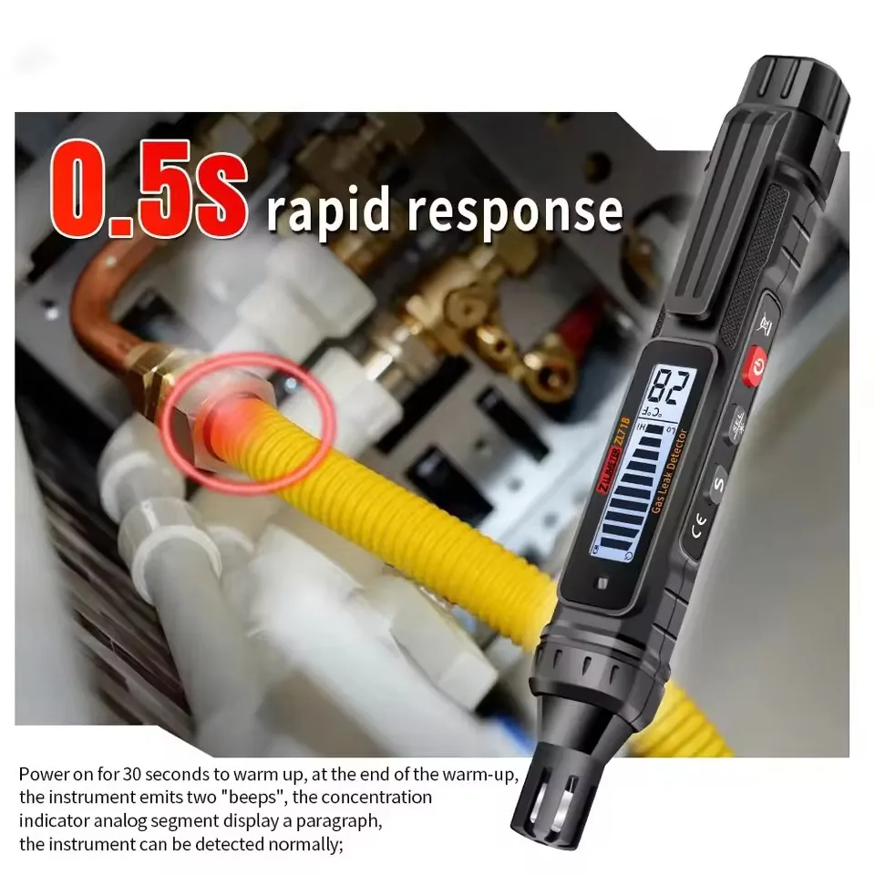 Portable Combustible Natural Alcohol LPG Methane Analyzer Temperature and Gas Leak Test Buzzer Alarm PPM LEL Tester