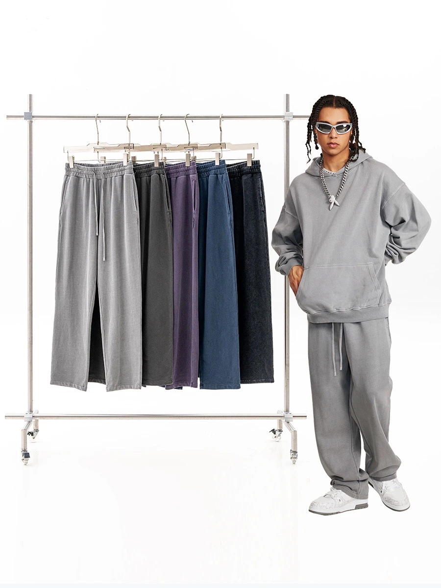 

380g Men's Plus Size 100% Cotton Acid-Washed Casual Long Pants Jogger Sports Trousers Male High Quality Retro washing Sweatpant