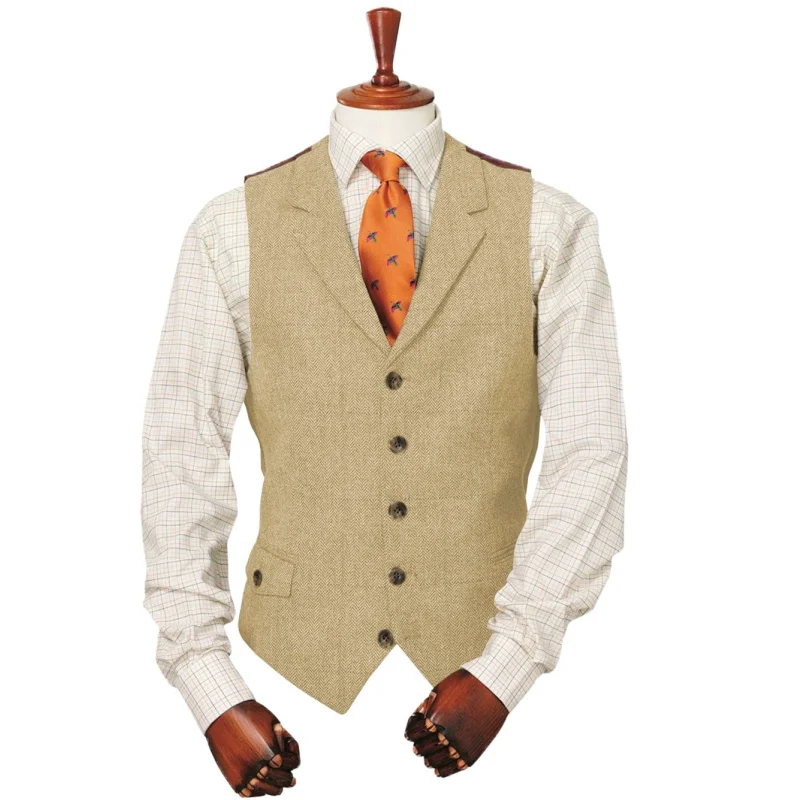 Men Vest Champagne Herringbone Waistcoat For Wedding Birthday Banquet Business Work Set Men Suit Vest