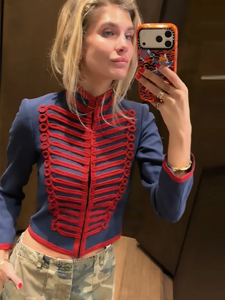 

Vintage Women's Cropped Jackets Slim Fit Stand Collar Full Sleeve Female Coats 2026 Spring Ladies Street Napoleon Outwear