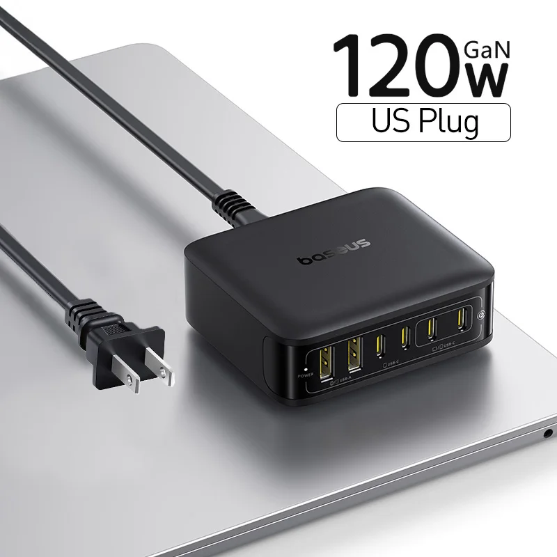 Baseus 120W desktoplader Laptop snellader 6 in 1 oplader voor iPhone 17 16 15 14 Pro Max Samsung iPad snellader GaN