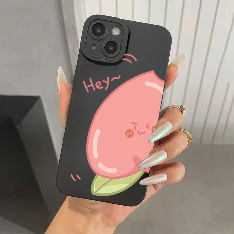 Ins Summer Fruit Lemon Strawberry Peach Side Silicone Phone Case For iPhone 16 15 14 13 12 11 Pro Max X XS XR 7 Plus Soft Cover