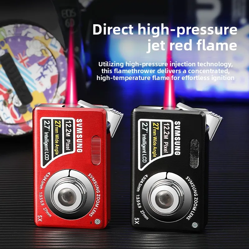 Hot Selling Camera Butane Gas Lighter Pink Flame Windproof Inflatable Lighter Metal Lighter Cigarette Accessories Small Gift