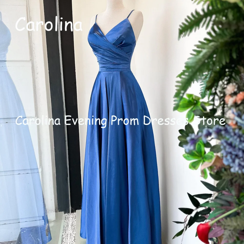 Carolina Satin A-line V-neck Ruffle Floor-length Prom Gown luxury Evening Formal Elegant Pretty Party Dress for Women 2023