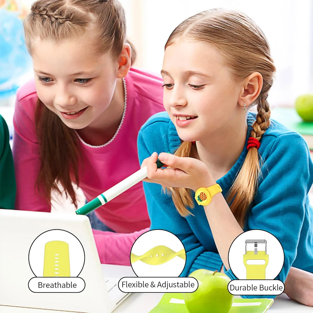 AirTag Bracelet for Kids Holder with Pin, Soft Silicone Air Tag Wristband , Lightweight Compatible with Watch Band for Child