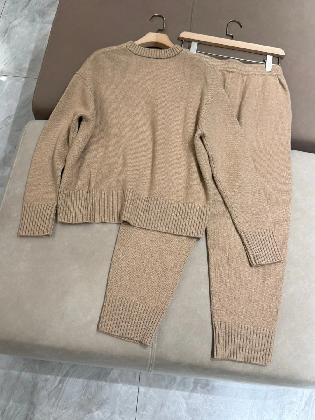 Autumn Women\'s 100% Cashmere Pants Suit Long Sleeve Knitted Sweater Pullover + Elastic Waist Trousers 2 Piece Set For Woman