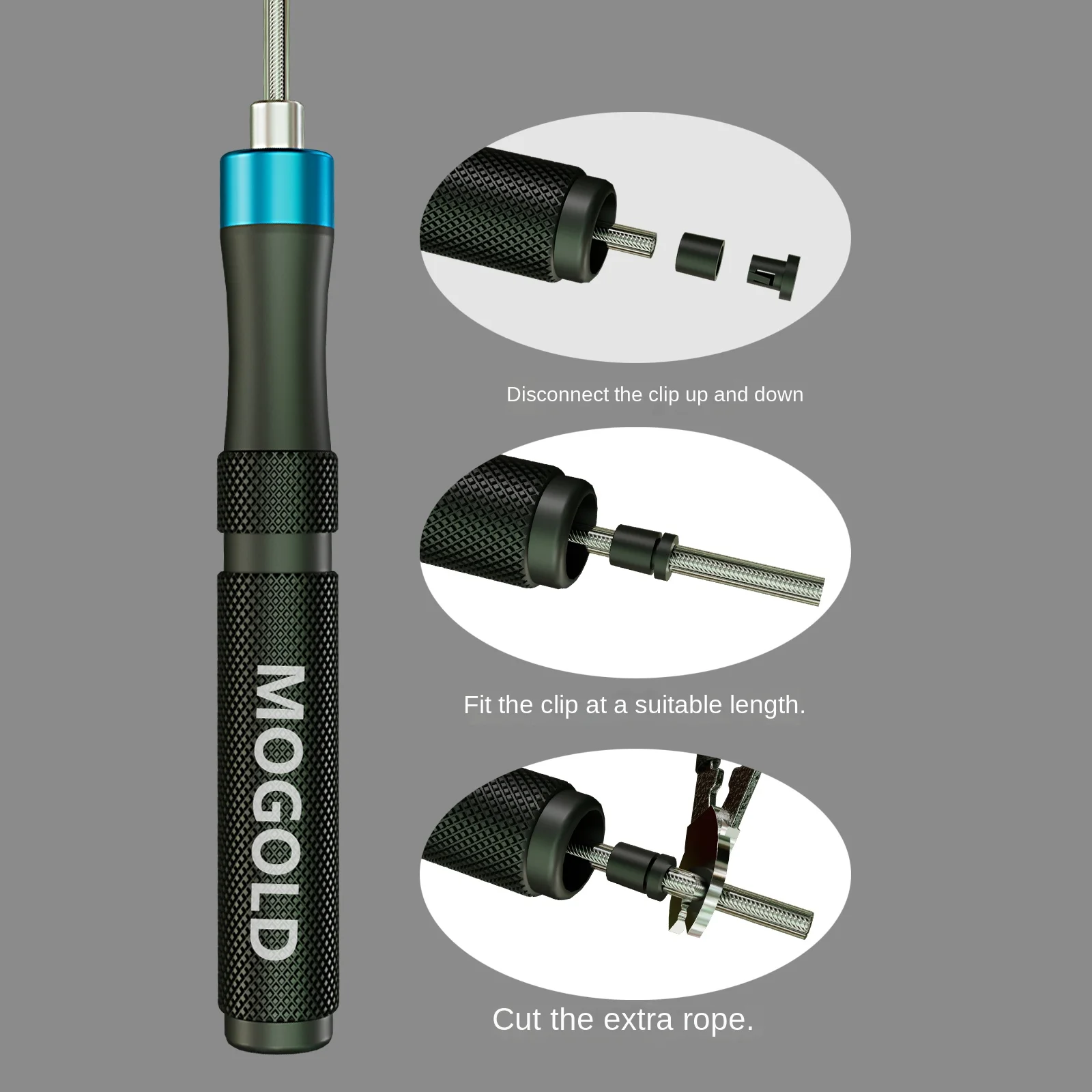 حبل قفز سريع احترافي من MOGOLD مع مقابض معدنية، ومحامل عالية السرعة وتشويش صفر، وكابل سباق 3.0 مم