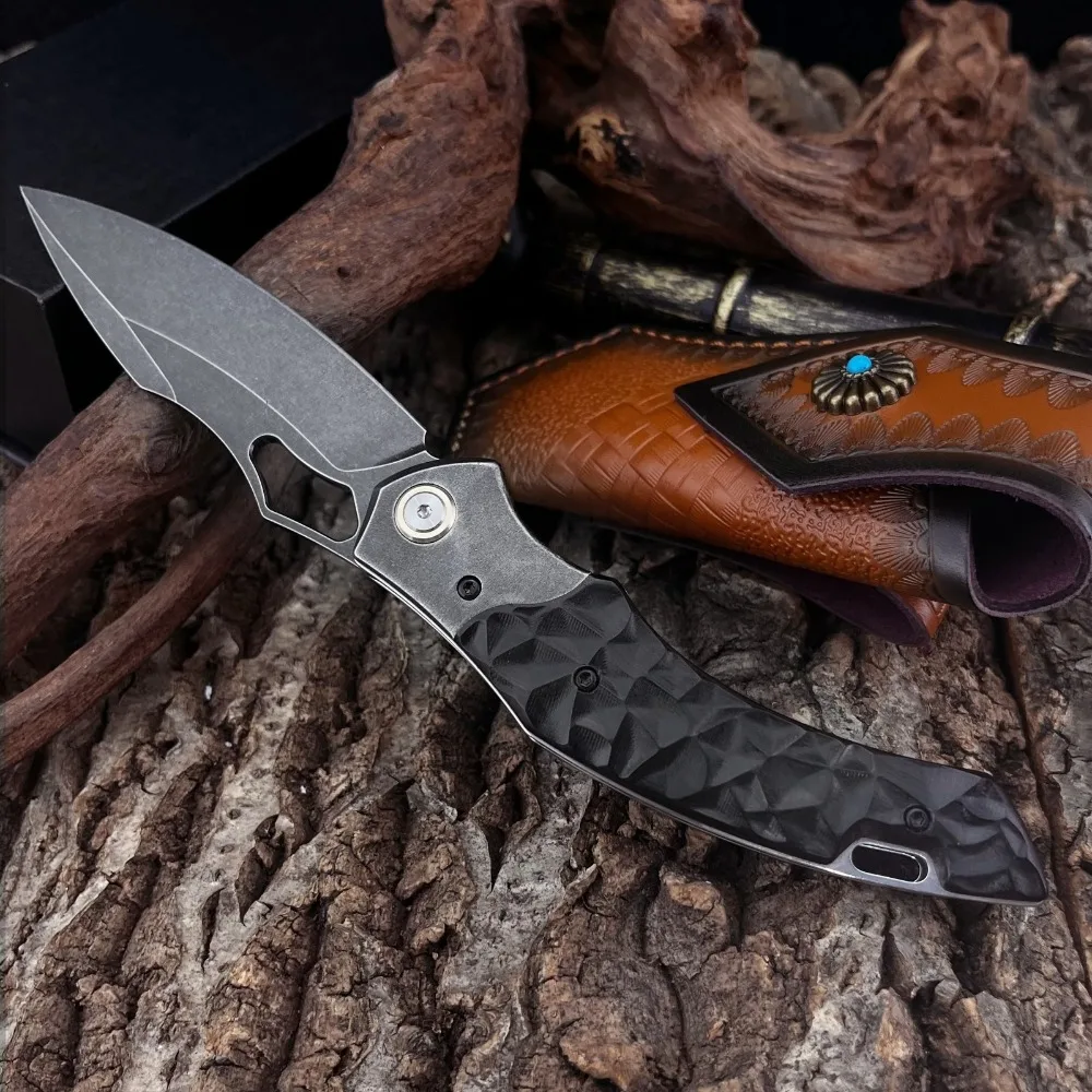 ユーティリティハンティングポケットナイフ-精巧なナイフ-新スタイル-プロ仕様-折りたたみナイフ-d2ブレード-黒檀ハンドル-釣り用マルチツール