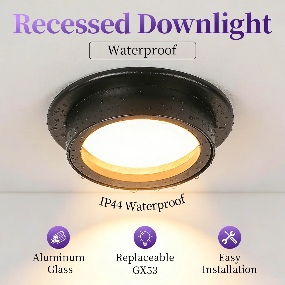 Embedded LED Downlight Waterproof IP44 GX53 Base Kitchen Spotlight 110-265V for Bedroom Corridor Led Spot Round Ceiling Lamp
