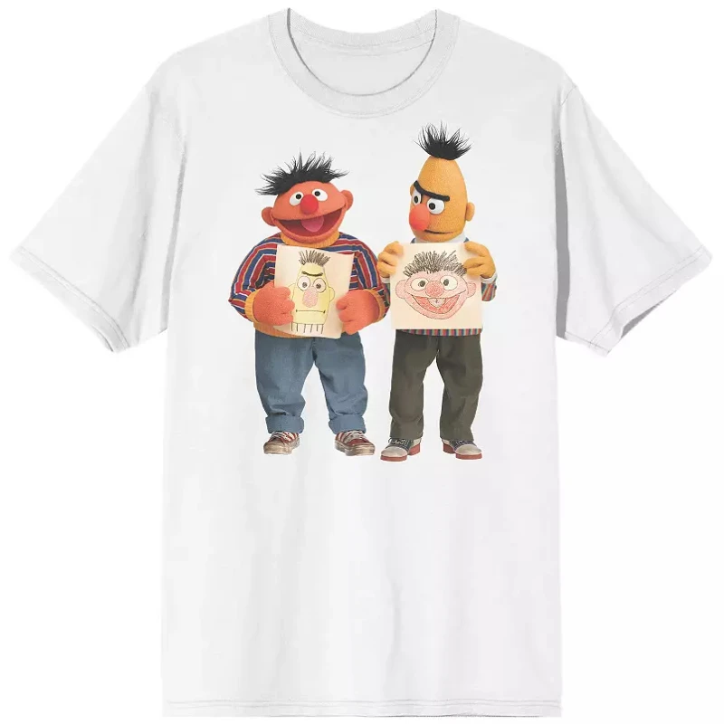 Camiseta gráfica de manga corta para hombre de Sesame Street Bert y Ernie, cómoda, estilo Y2K vintage, nueva colección primavera/verano.