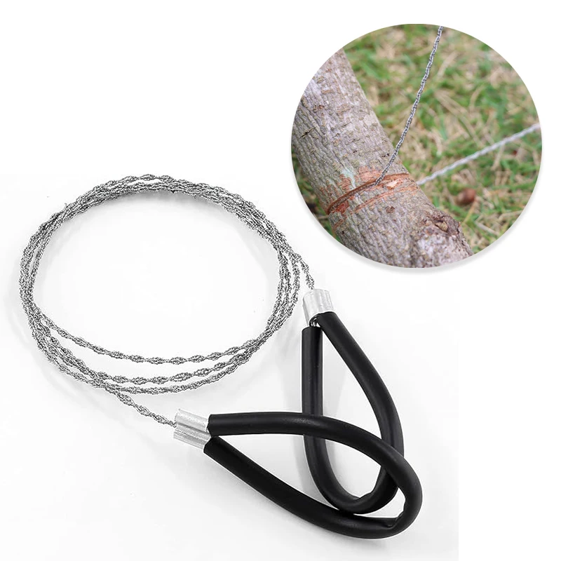 Sierra de cable de acero inoxidable, sierra de alambre de metal de bolsillo manual, sierras de cuerda portátiles de supervivencia de emergencia para acampar y caminar en madera